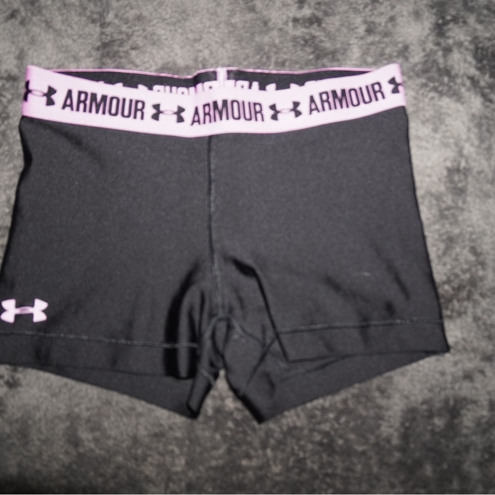 Under Armour Women's Black and Pink Athletic Shorts